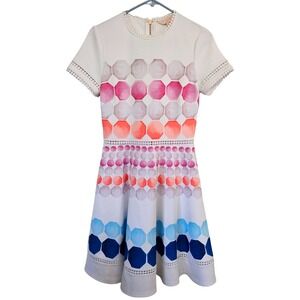 Ted Baker London Mylie Marina Mosaic Fit & Flare Dress XS/4 White‎ Colorful NWOT